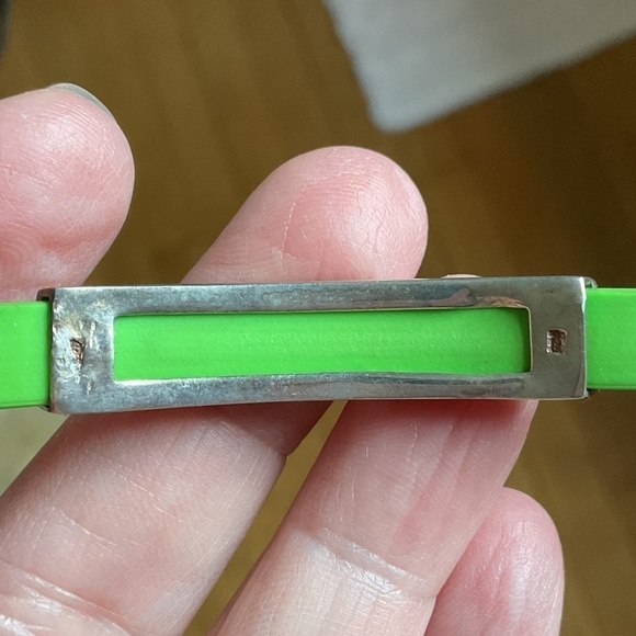 Sterling Silver 925 Mother Of Pearl Inlay Design silicone band unisex bracelet - Picture 8 of 11